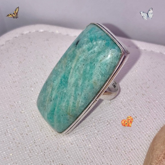 Baguette Cut Amazonite Gemstone Handmade Ring - Picture 6 of 6